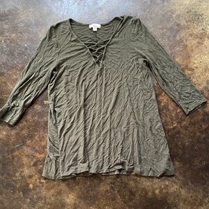Misia Deep Olive Long Sleeve V-Neck Top
